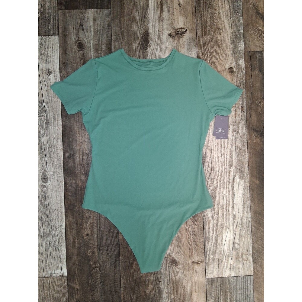 NEW! Auden Luxury Crew Neck Stretchy Lined Bodysuit, Earthy Green XL‎ Minimalist